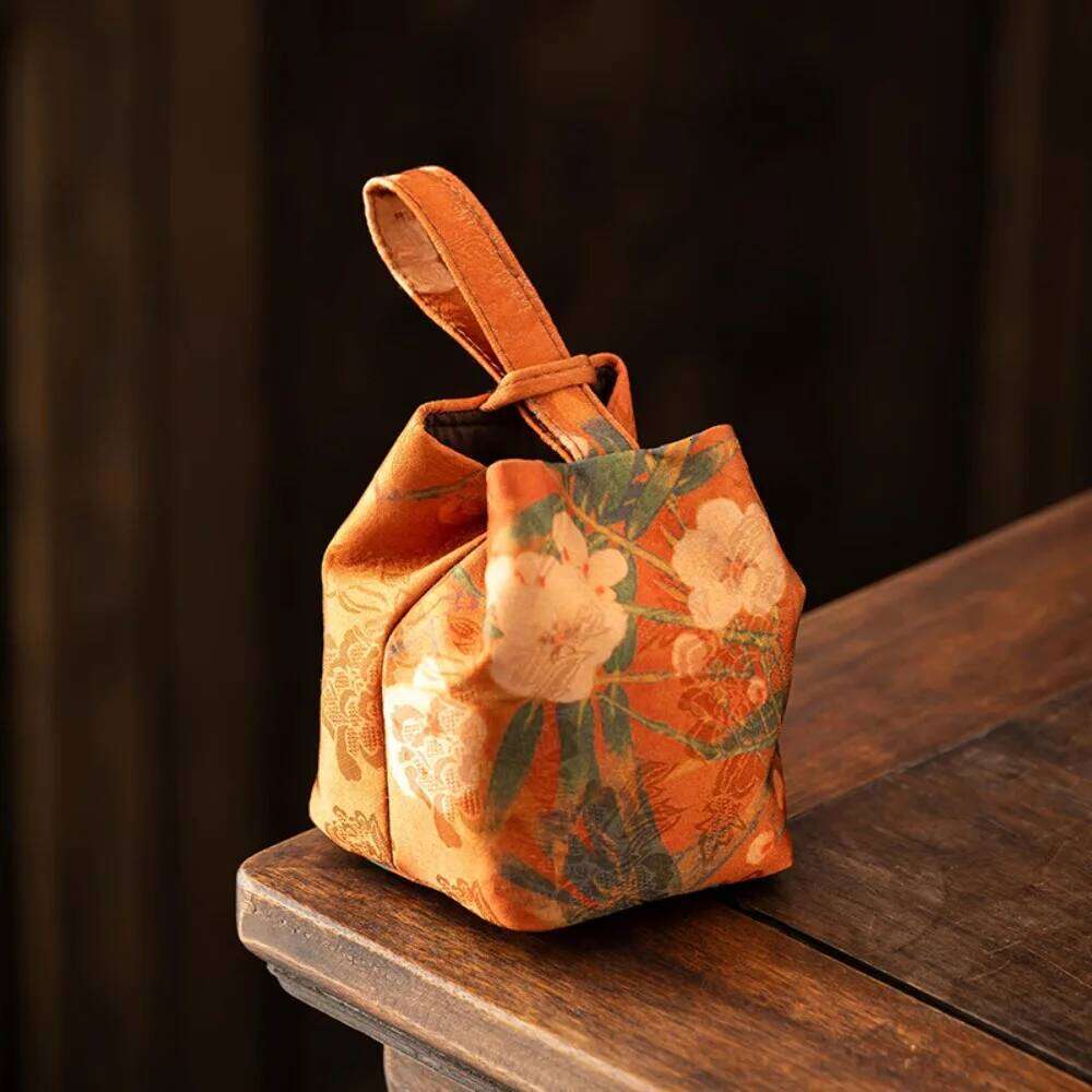 Chinese Embroidery Creative Chinese Style Storage Thickened Embroidered Tea Set Accessories Vintage Teacup Drawstring Cloth Bag