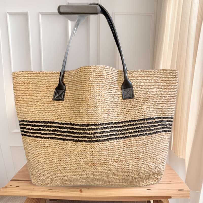 Totebag Shoulder ROSE NOIRE French Style High Quality Large Capacity Raffia Striped Woven Bag Women Versatile Straw Handbag For Seaside Vacations