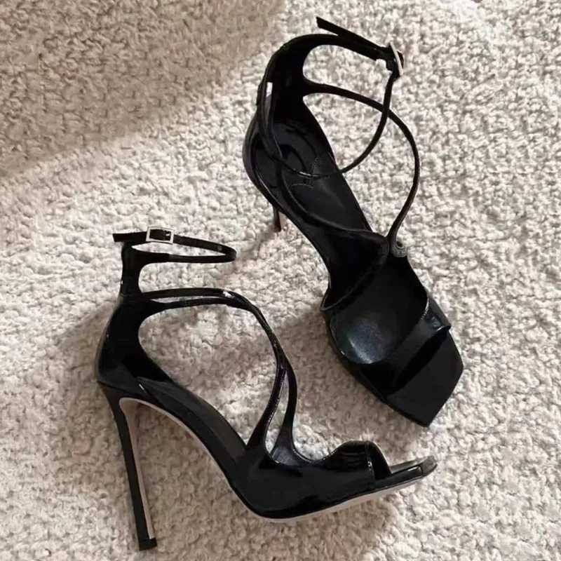 2025 Summer New brand Patent Leather Women Gladiator Sandals Fashion Square toe Stiletto High heels Party Dress Shoes Sandalias Z260330