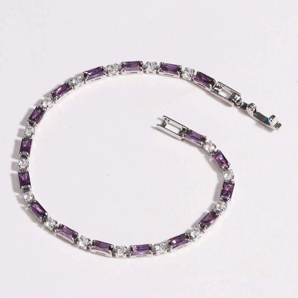 Jewelry Bracelets Purple Zircons Fashion CZ Charm Shiny Luxury Silver Color Crystal Tennis Bracelets For Women Party Wedding Jewelry Birthday Gift Vis