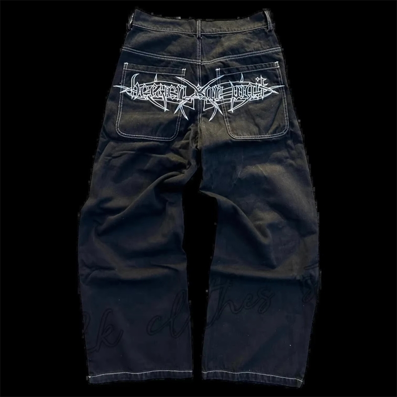 Street Fashion Trend Skull Embroidered Jeans Women Harajuku Y2K Hip Hop Joker Straight Wide-leg Pants Couple Casual Jeans 260327