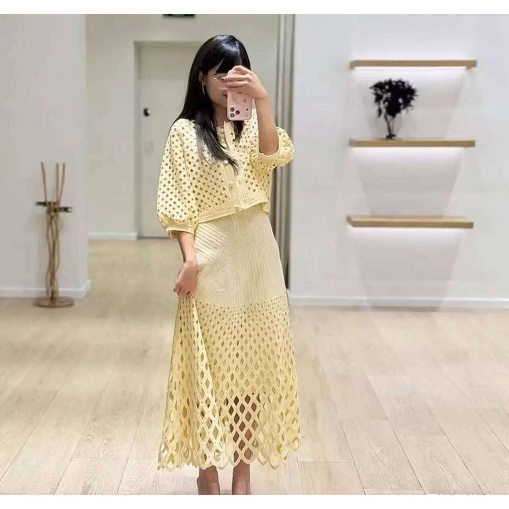 Diamond Decoration Hollow Out Women's Knitted Cardigan Coat Single-Breasted Top Or Camisole Midi Dress Strap Robe For Female Mdng260330