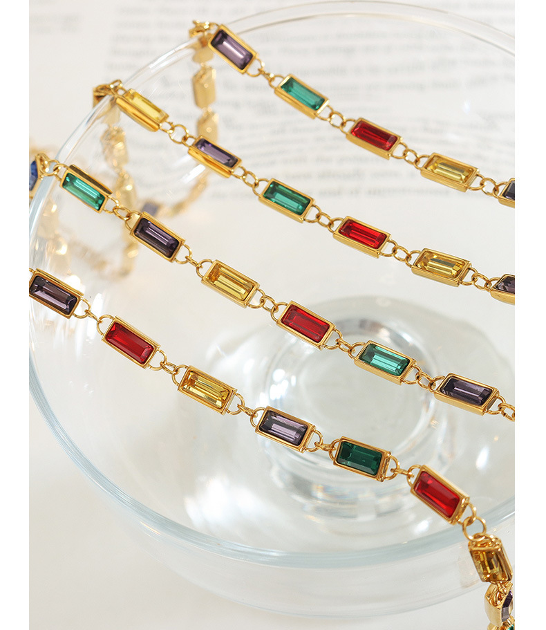 Colorful Rectangle Rhinestone Spliced Necklace Non-fading Bracelet 18k Gold Stainless Steel Multi-color Stones Luxury Designer Simple Unique Jewelry S