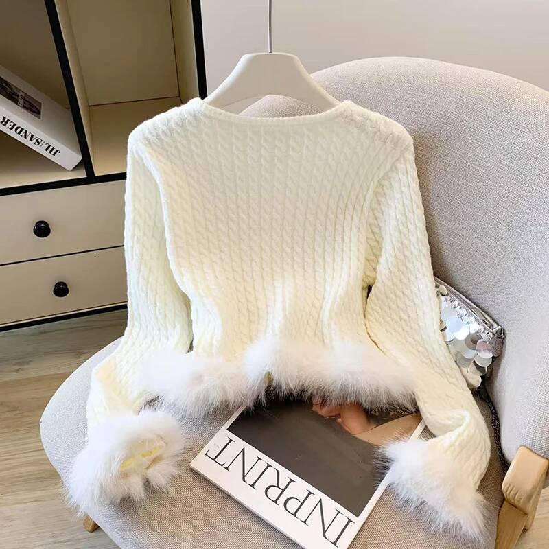 Chic Casual Knit Cardigan Women Long Sleeve Button Hairy Patchwork Solid Sweater Simple Office Lady O Neck Elegant New Outwear
