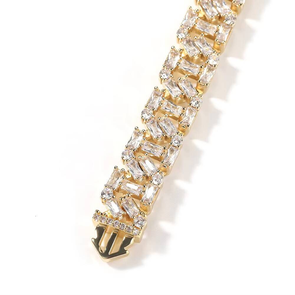 Hot Sale Ins 18K Gold Plated Cuban Bracelet 13mm Cuban Link Chain Iced Out Rectangle CZ Hip Hop Jewelry Men Silver Gold Bracelet