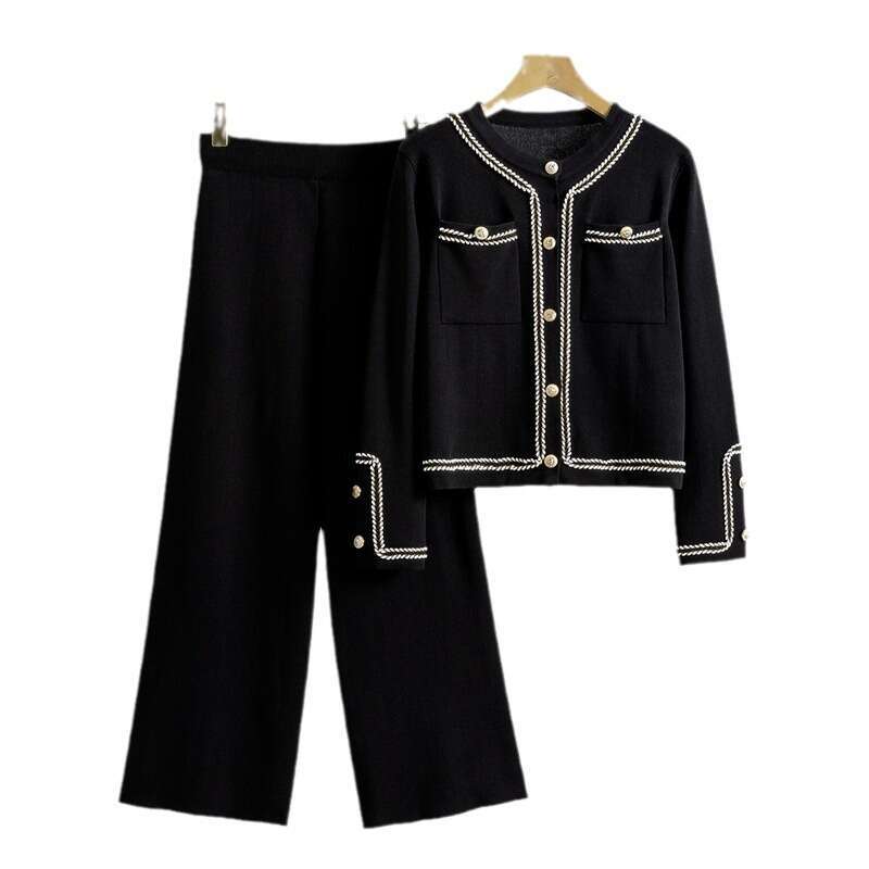 Cross Border Autumn Winter Korean Fashionable Elegant Knitted Cardigan For Women Stylish Slimming Two Piece Set Luxury
