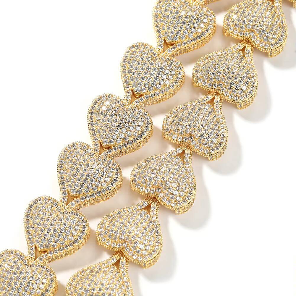 17mm Iced Out Bling Full Heart Bracelet Women Choker Hip Hop Jewelry