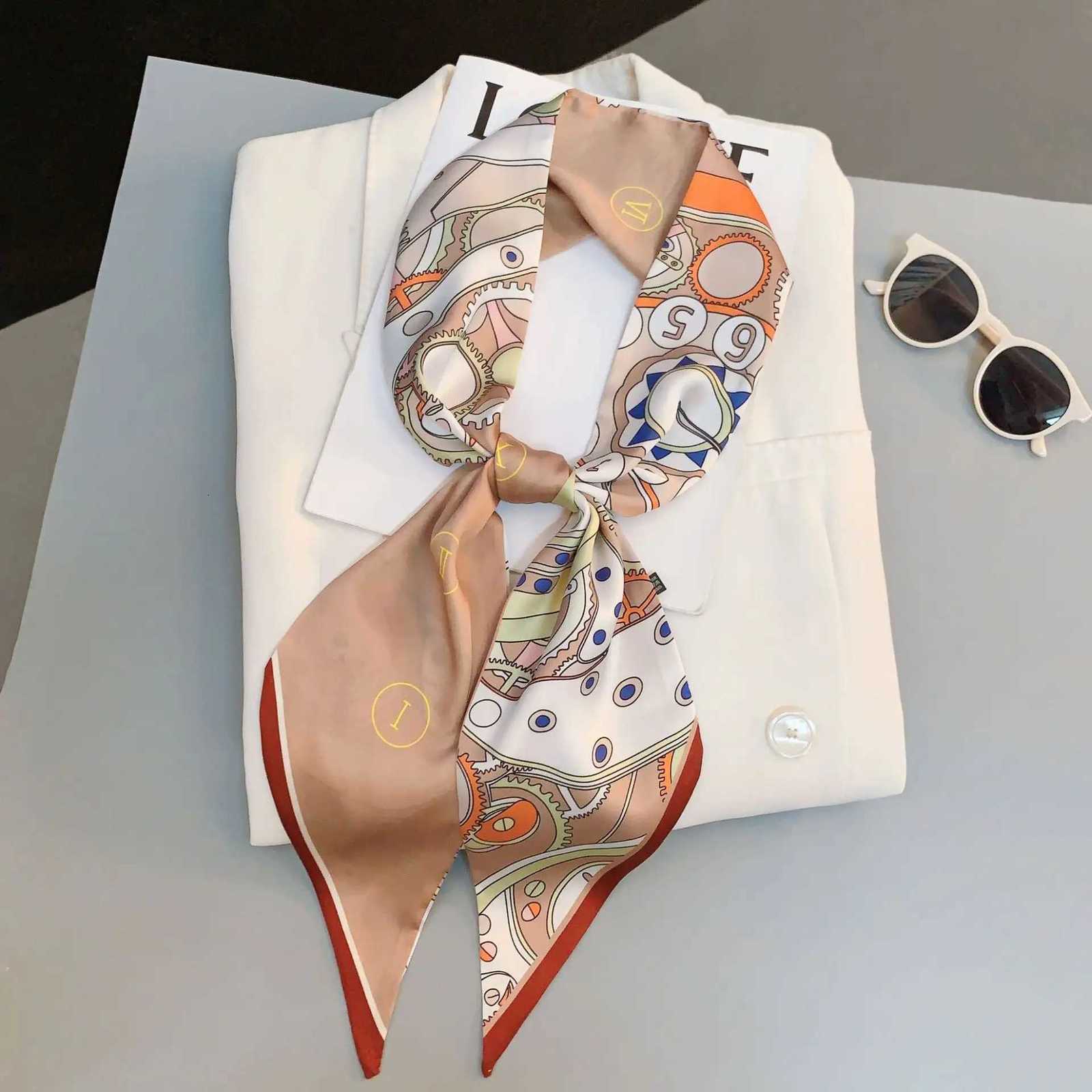 Luxury Chain Print Hair Ribbon Scarf Women Neck Tie Bag Scarfs Satin Silk Skinny Headscarves Ladies Foulard Floral Bands Z260330