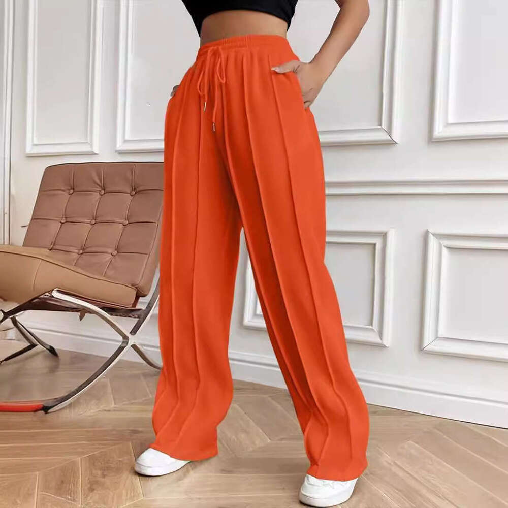 2026 Cross-Border Foreign Trade European and American Women's Casual Fashion Sweatpants Drawstring Vertical Stripe Straight-Leg Sports Pants for 
