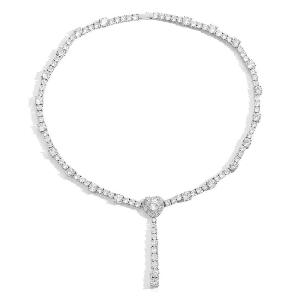 Hip-Hop Heart-Shaped Tennis Chain With Micro-Inlaid Zircon, Simple High-End, Light Luxury, Trendy Necklace For Both Men And Women