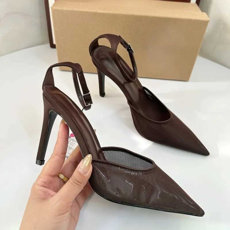 High Heels Women Summer Sandals Breathable Brown Mesh Elegant Ankle Strap Slingbacks Sexy Party Stiletto Brand Female Shoes Z260330