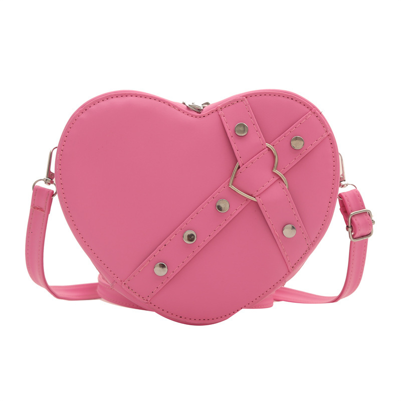 Free Shipping High Value Heart Shaped Crossbody Bag for Women Rivet Decor Shoulder Bag Sweet Y2K Style Purse