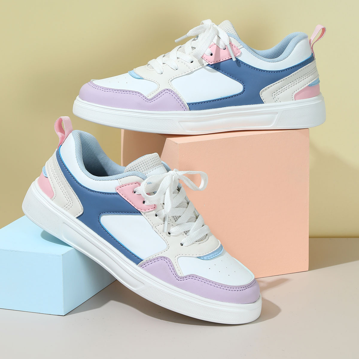 Kids Teen Men and Women's Pastel Color Block Platform Sneakers Fashion Casual Leather Walking Shoes Comfort Non-Slip Ladies Sneakers for Daily We