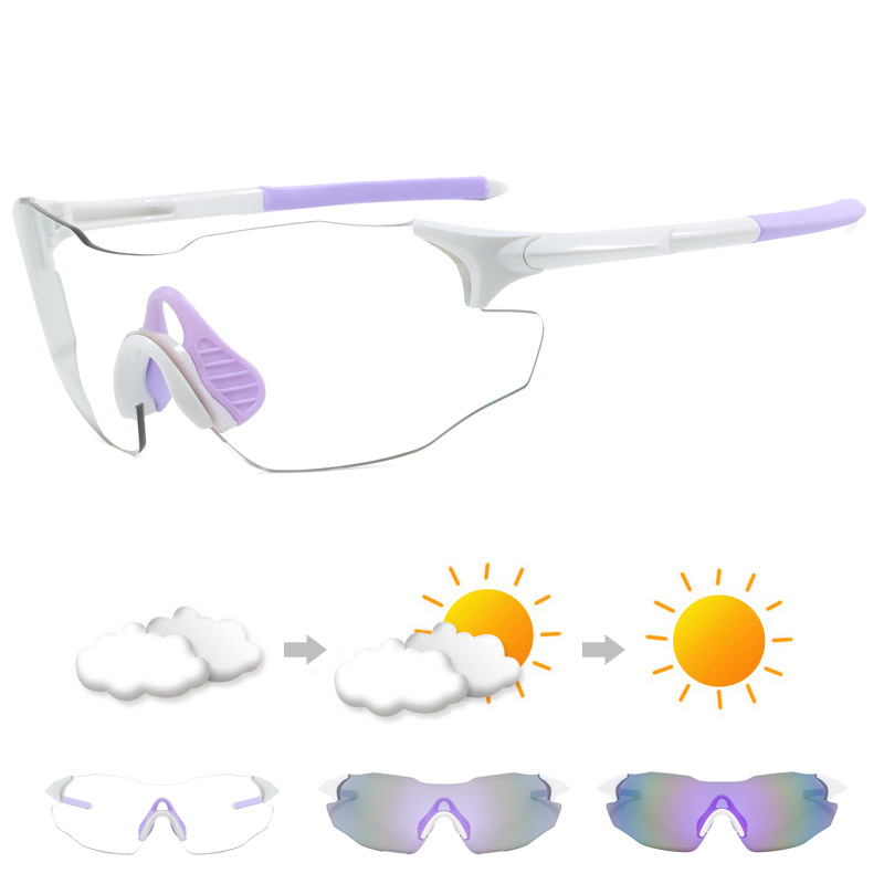 White frame photosensitive color changing cycling glasses for day and night use, outdoor cycling climbing glasses, UV resistant, men's and women&
