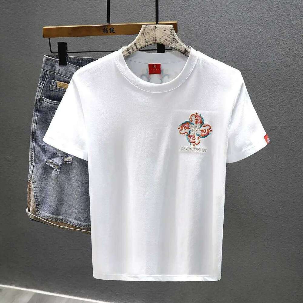 O Neck Top Man Tee Shirts Embroidery T Shirt For Men Tshirt Y2k Funny Aesthetic Clothing Basic Korean Fashion Vintage Kpop Cool