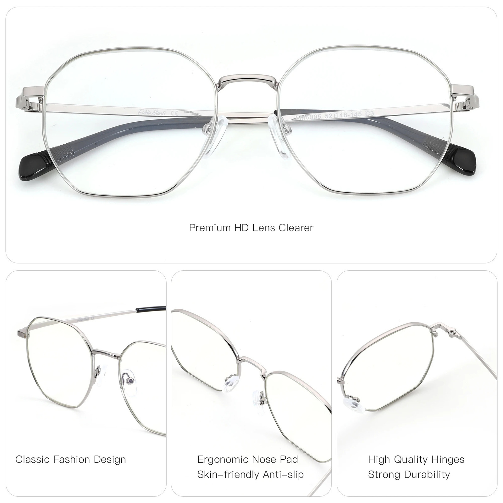 BLUEMOKY Geometric n Optical Glasses Frame Unisex Polygonal Metal Non Prescription Eyewear for Men and Women 260317