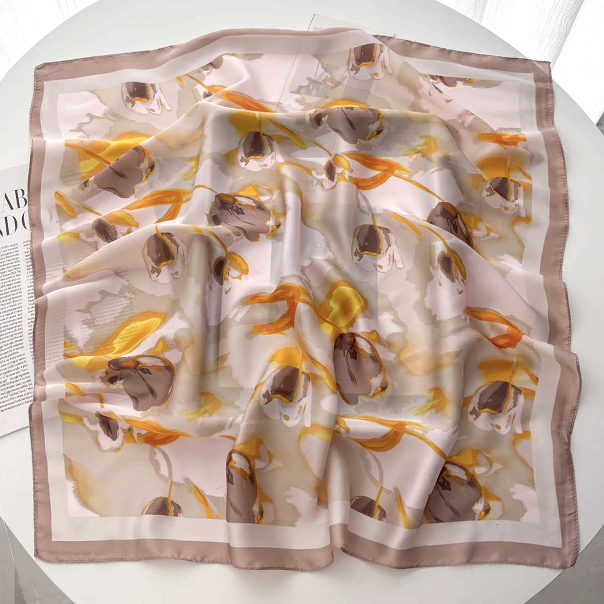 7070cm Silk Square Scarf Wen Fashion Korean Version Fruit Print Neck Ties Fem Foard Bandana Hijab Scarf Neckerchief X260328