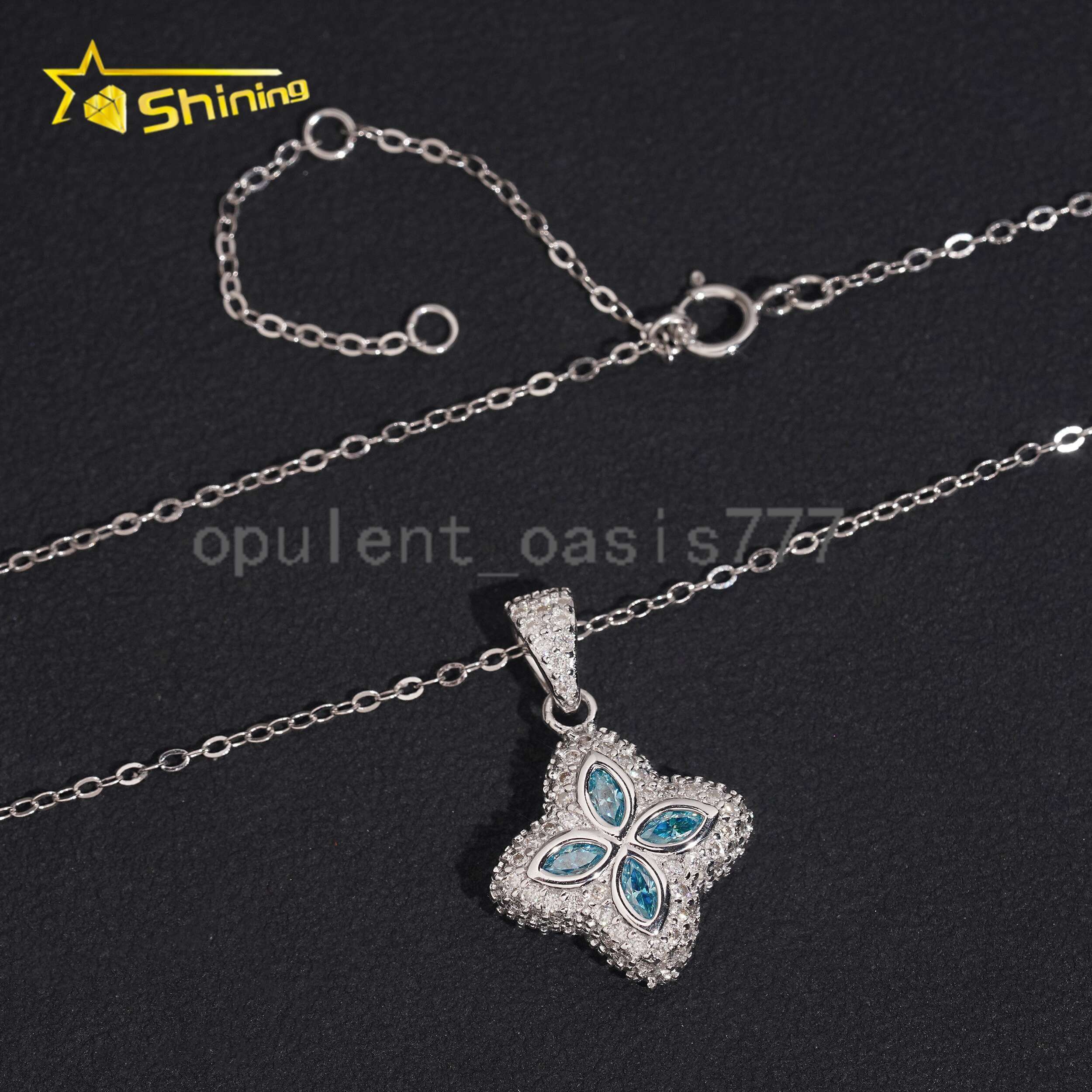 GRA Certificated Iced Out Moissanite Clover Pendant Necklace Fine Jewelry 925 Silver Pendants for Women Necklace