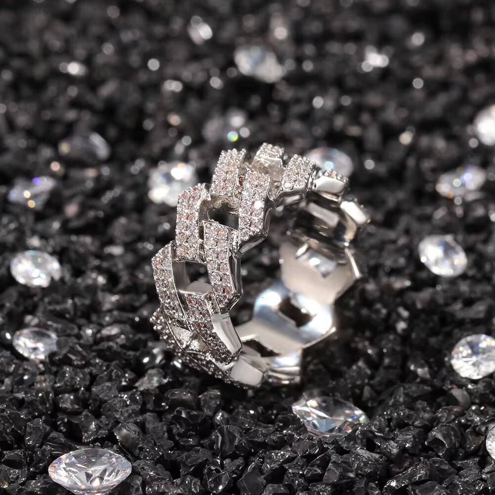 Hip Hop Fashion 925 silver Prong Setting Moissanite Ring Cubic VVS Moissanite Iced Cluster with Gold Plating for Engagement or Gift