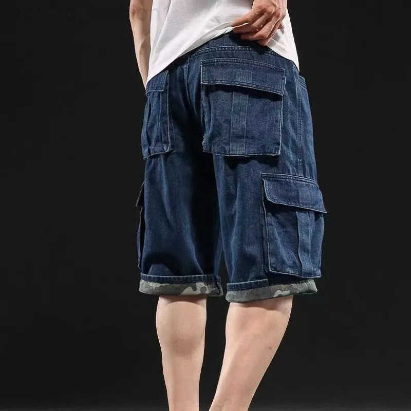 Summer Fashion Vintage High Street Cargo Denim Short For Men Multiple Pockets Shorts Pants Jeans Casual Middle Trousers Male H260330