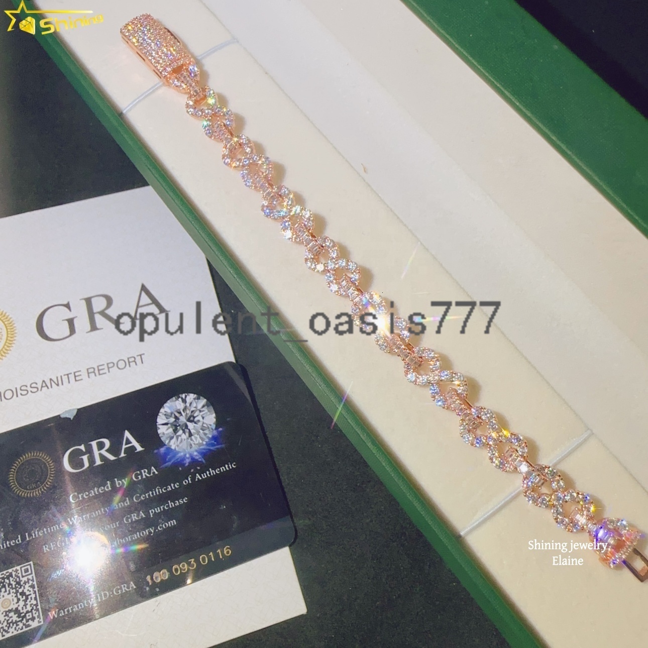 High Quality VVS Moissanite Diamond Sterling Silver 925 8mm Moissanite Hip Hop Mosaic Setting Iced Out Cuban Link Chain Bracelet
