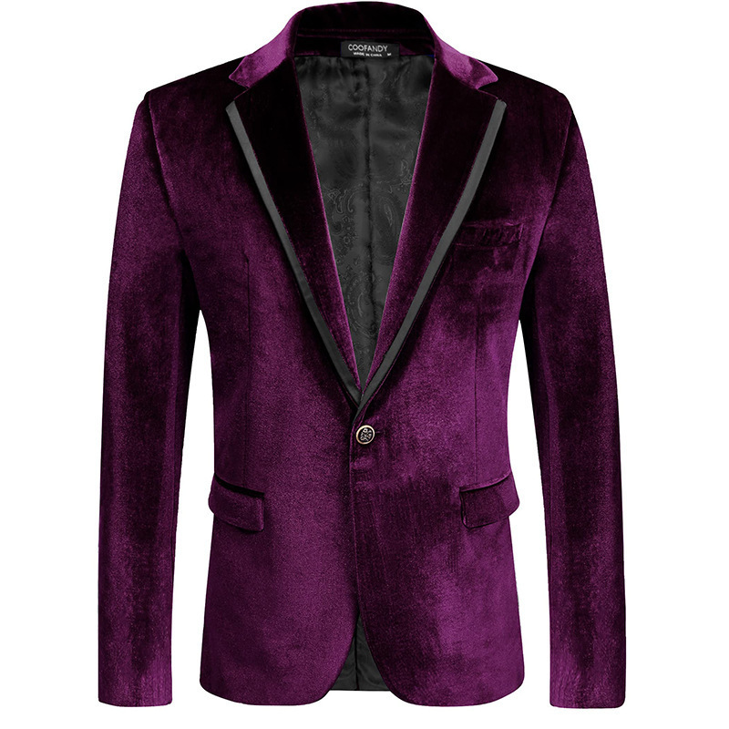 New Spring and Autumn Mens Velvet Casual Blazer Slim Fit Small Suit Youth Formal Thin Jacket