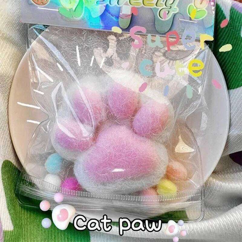 Dropshipping Fidget Mini Squishy Toys Kawaii Plush Soft Cat Paw Transparent Silicone Cube Stress Relief Squeeze Toy