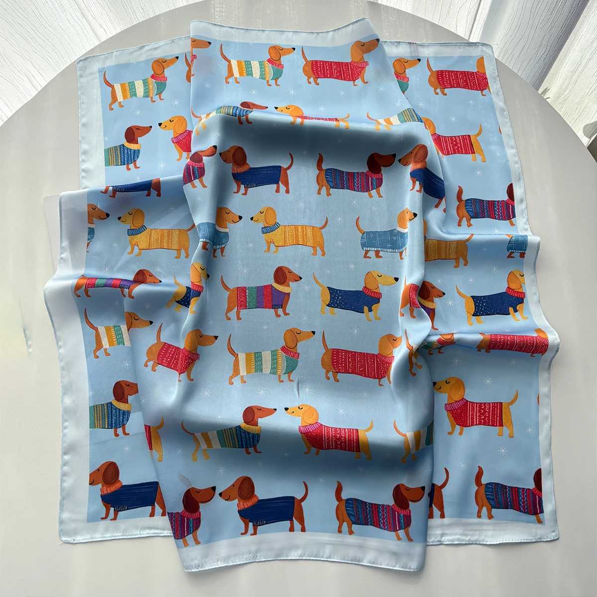Cotton Dog Printed Square Scarf For Wen Stylish Imitation Silk Scarves Banda Luxury Hijab Neckerchief Elegant Shawl Wraps X260328
