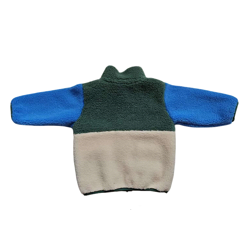 Baby Boys Color Block Sherpa Jacket, Green Blue Beige Fleece Zip-Up Coat with Pockets