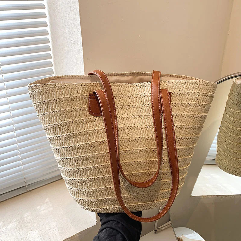 Women Braided Basket Clutches Top-handle Bag Large Straw Portable Shoulder Bag Summer Beach Party Purses Shopper Satchel Female260316