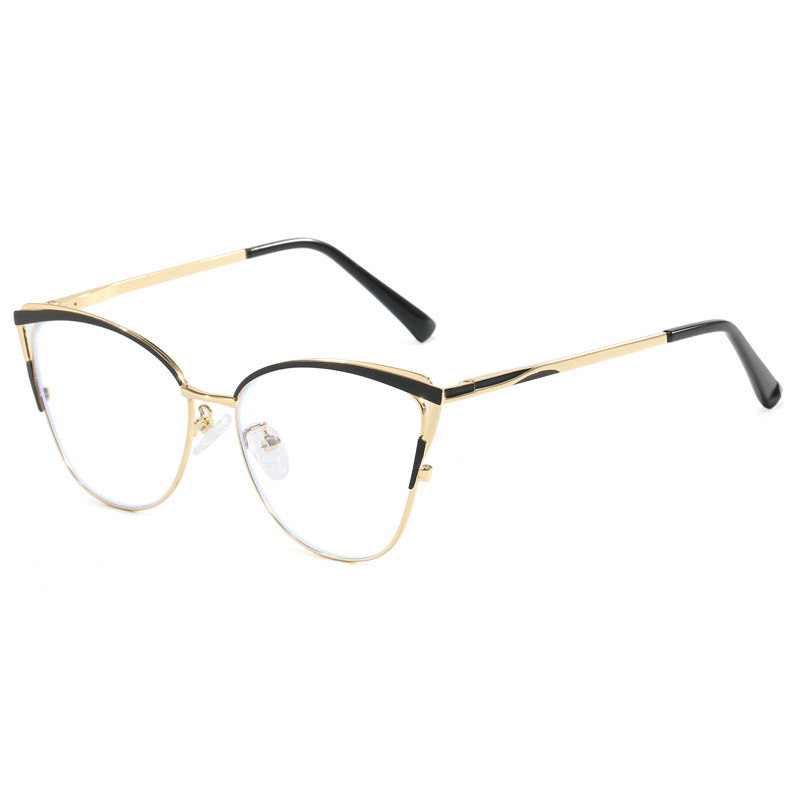 New cross-border cat eye plain high-end anti blue light glasses with metal frame for business and office use, compatible with prescription flat lenses