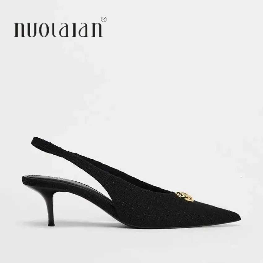Fashion Womens Black High Heels Sexy Pointed Shallow Mouth Pumps 2025 Spring Female Slingbacks Dress Office Shoes Z260330