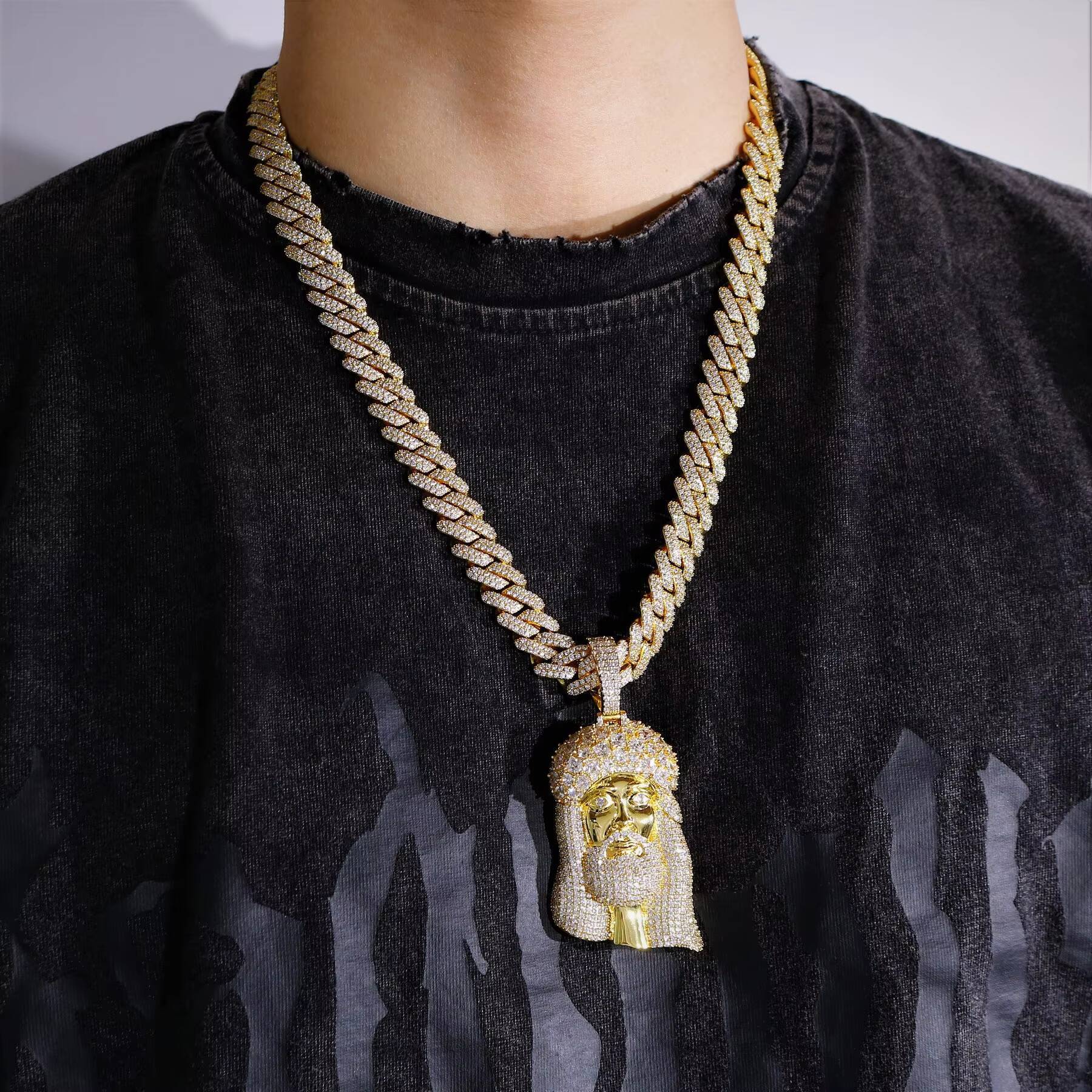 Custom 925 Sterling Silver Moissanite Diamond Necklace with 18K Gold Plated Pendant Hiphop Style for Men