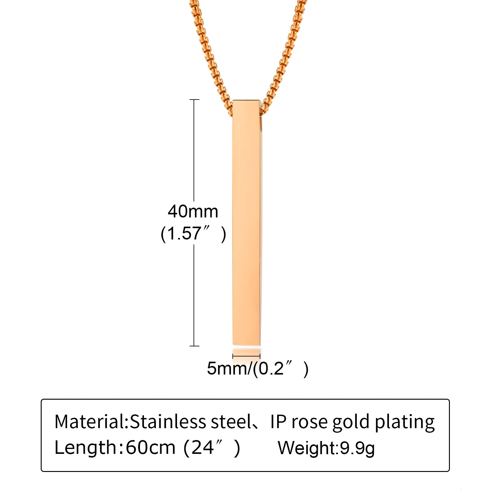 Waterproof Pillar Necklaces for Men WomenStainless Steel Rectangle Vertical Bar Pendant NecklaceSimple Casual Collar Gifts 260327
