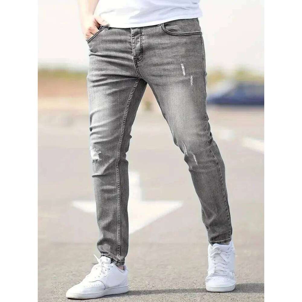 Men's Jeans Stretch Slim Fit Trousers Streetwear Classical Casual Pants Skinny Zipper Denim Designer Clothes Black Blue 26Y0330