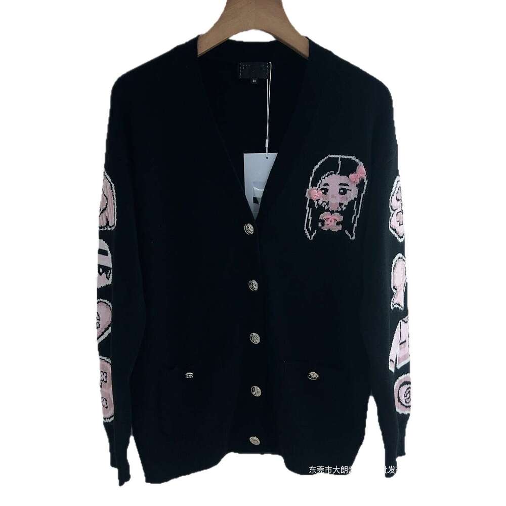 Style High Version Early Autumn New Micro Label Cartoon Jacquard V-Neck Long Sleeve Knitted Cardigan Top Qipao Hanfu Silk