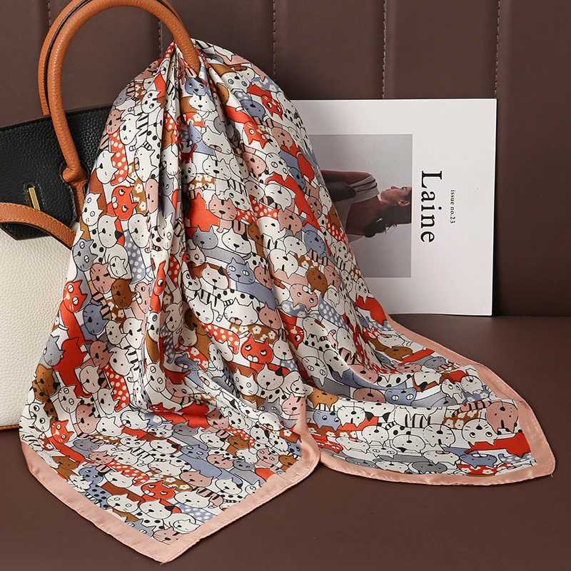 Luxury Print Satin Silk Square Scarf for Women Shawl Hijab Neckerchief Female Hair Ribbon Headband Fashion Wrap Bandana 2023 New Z260330