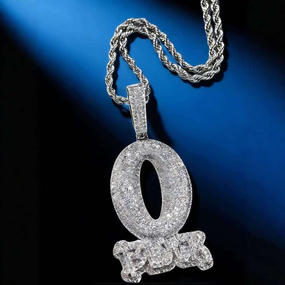 Hip-Hop Copper Pendant With Diamonds, O-Letter BLOCK Design, Personalized Trendy Cuban Chain Necklace, Cross-Border Men's Fashion Accessory