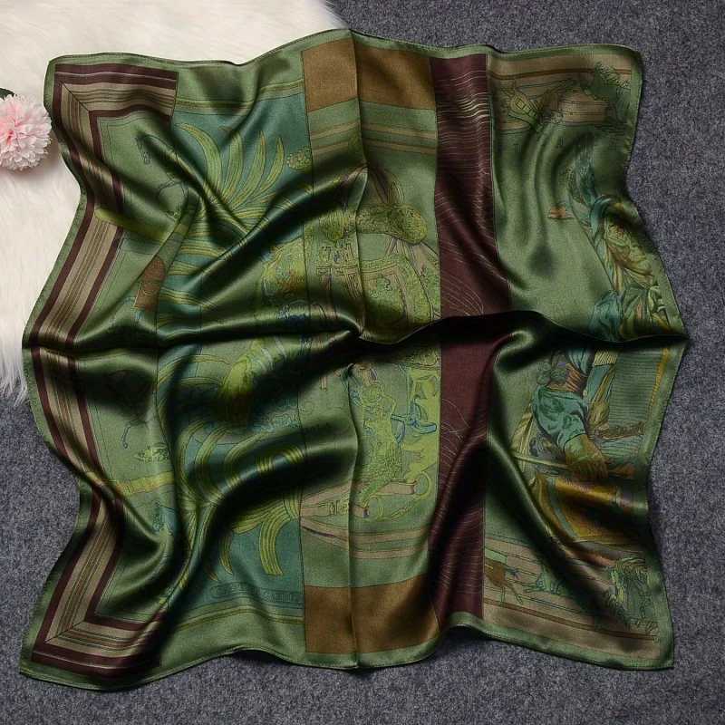 2677 Green Print Square Scarf Simulated Silk Thin Satin Neck Scarf Elegant Style Professional Decorative Small Scarf For Lady Z260330