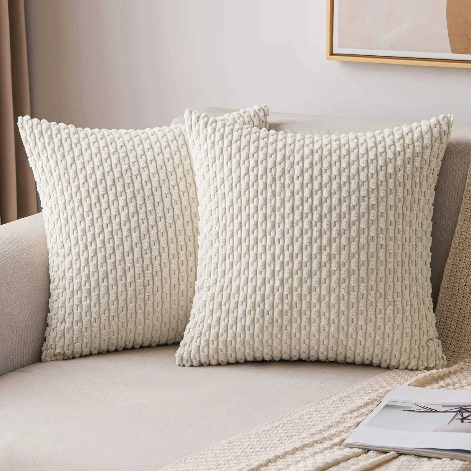 Green Pillow Covers Spring Decorations Boho Striped Corduroy Throw Pillow Cases Soft Plush Farmhouse Couch Cushion Case 45x45CM H260330 - view 3