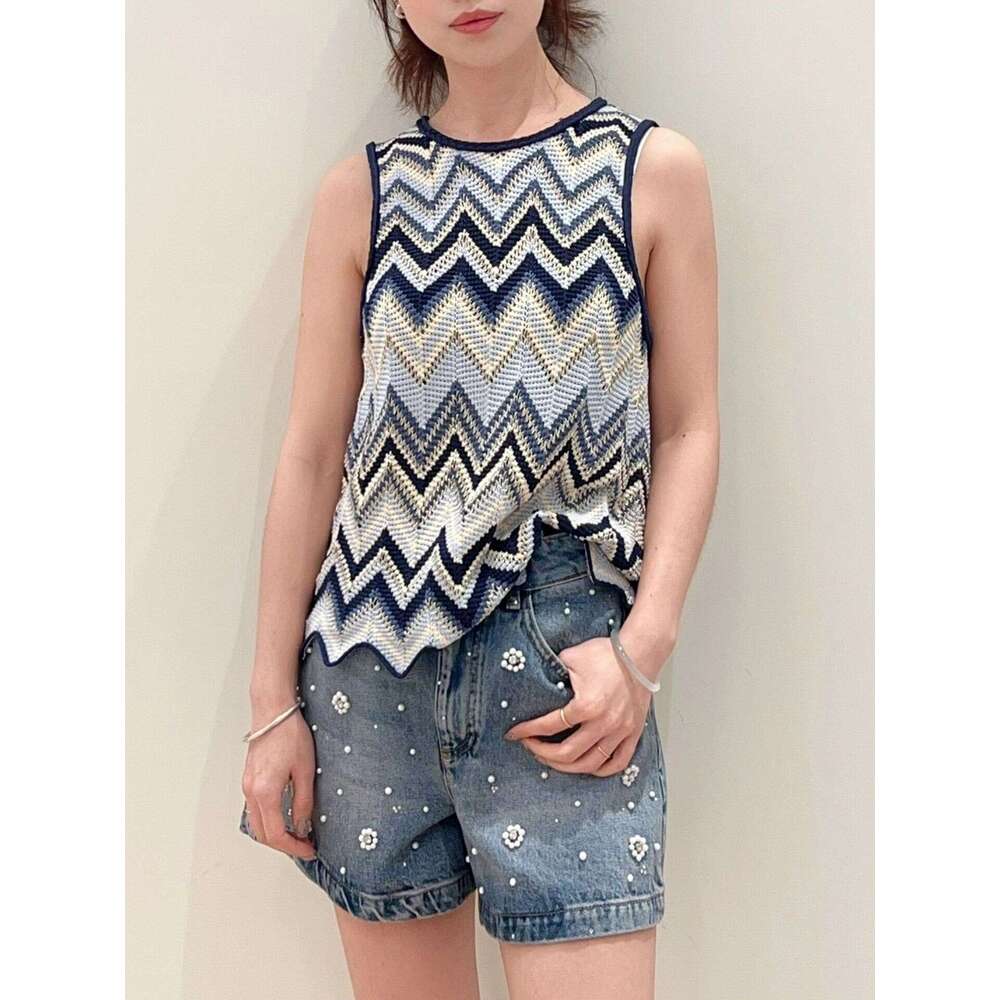 2026 Spring New Designer Women's Round Neck Sleeveless Elegant Multi functional Striped Knitted Sweater S18 Tank Top