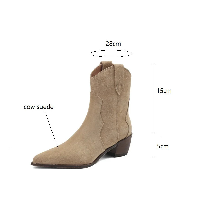 Autumn Cow Suede Women Boots Pointed Toe Chunky Heel Boots for Women Fashion Short Boots Winter Boots Women Western Boots 260327