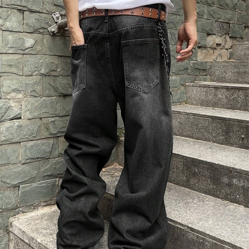 1Pc Mens Daily Travel Casual American Street Loose Jeans Black Light Blue Sea Blue Fashion Street Style Retro Lantern Jeans Denim Pants 260327