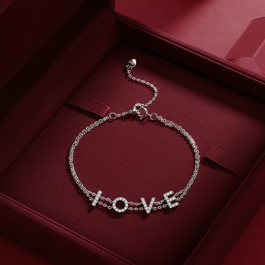S925 Sterling Silver Moissanite LOVE Letter Bracelet Womens Light Luxury Minimalist Niche Design Cross-Border Best Seller