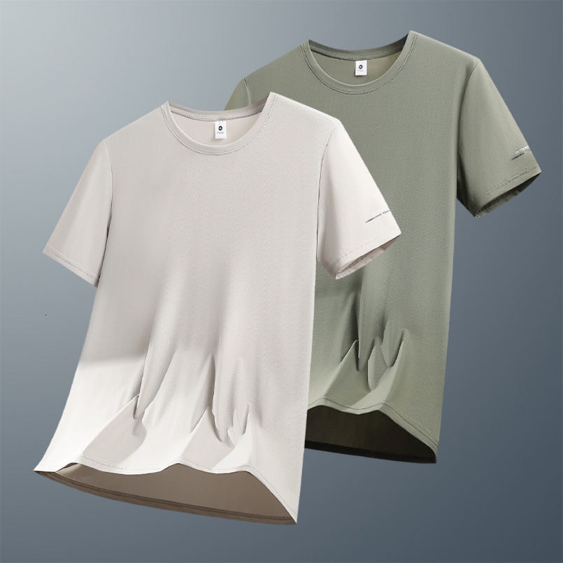 Ice silk T-shirt, summer solid color loose fit, thin, large size, breathable, with printed logo, men's short-sleeve T-shirt