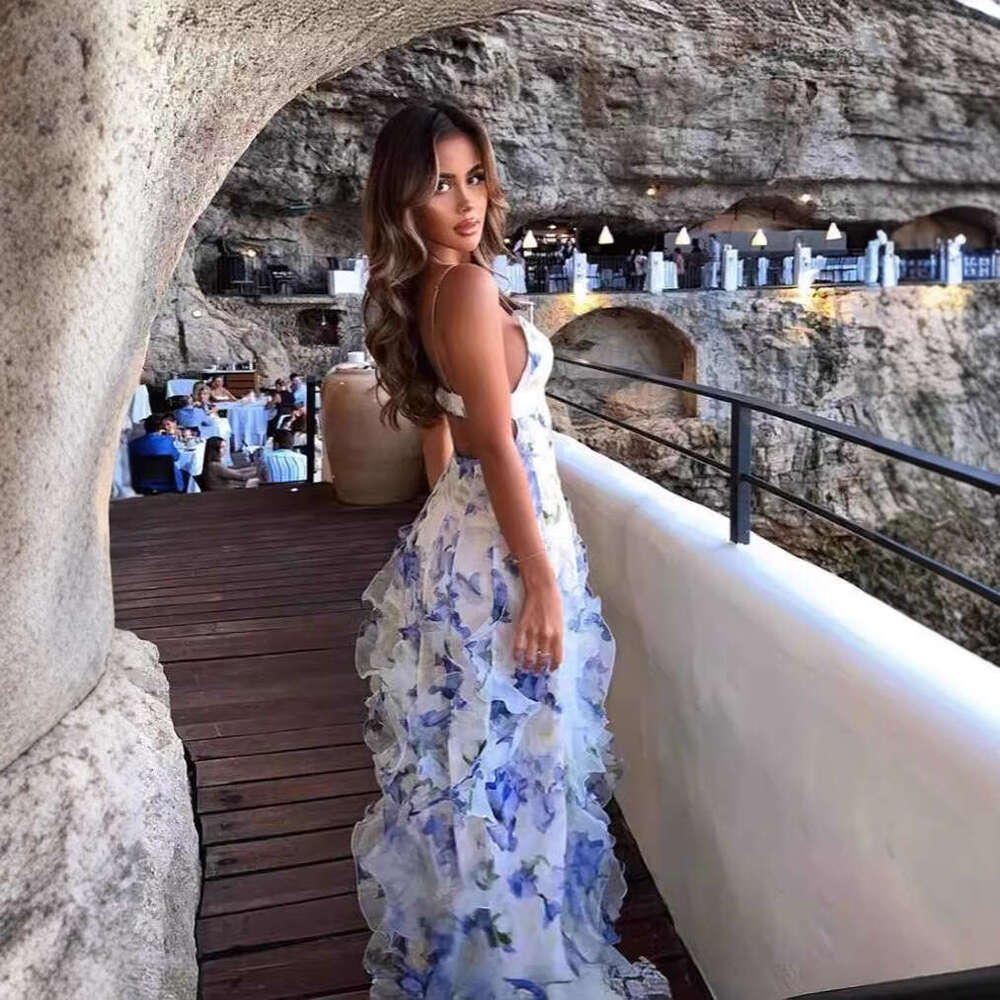 2026 New Cross-Border Off-Shoulder European and American Women's Fashion Chiffon Printed Elegant Long Evening Dress