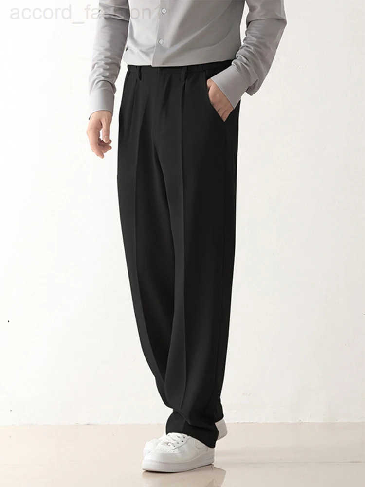2026 New Korean Mens Casual Pants Loose Fit Draped Slacks Straight Trousers Semi-Wide Commute Suit Pants H260330