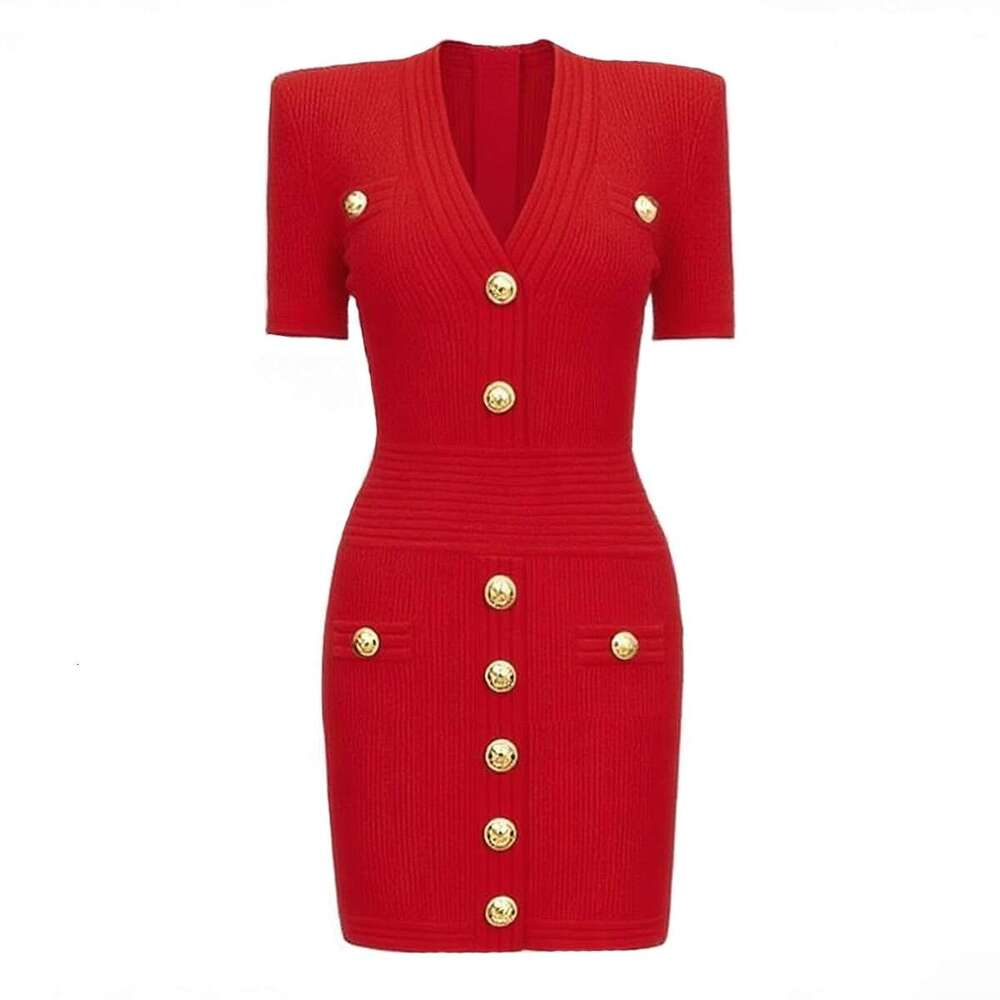 g25 Spring and summer new designer high-quality knitted short sleeved V-neck dress one-piece mini skirt 2026