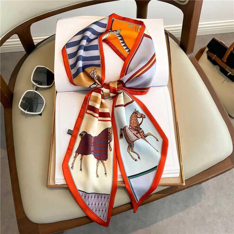 Luxury Brand Horse Printed Scarf Elegant Slender Thin Silky Scarf Wens Casual Decorative Neck Scarf X260328