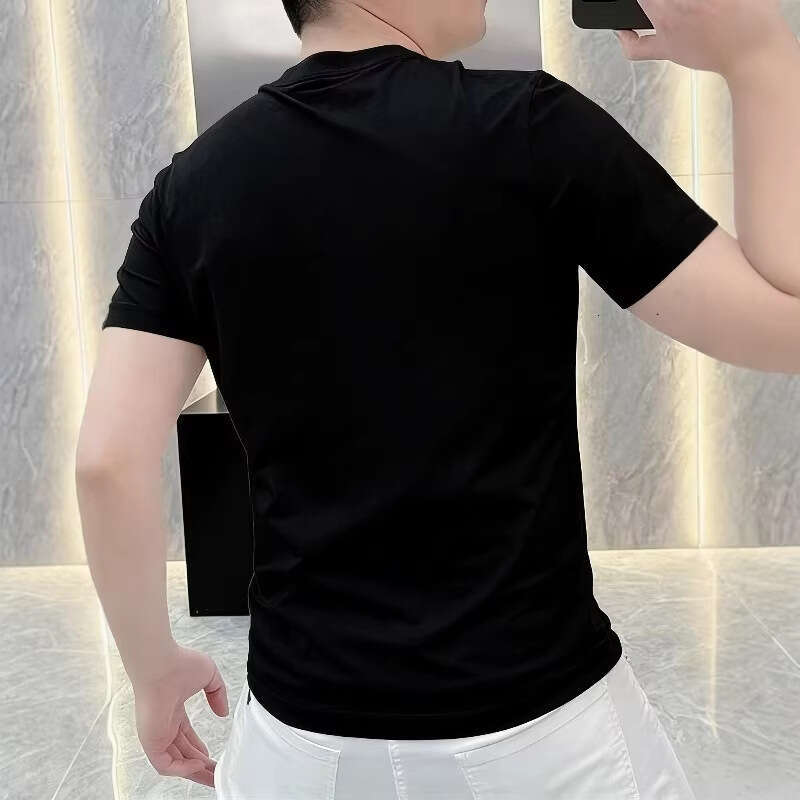Pure cotton short-sleeve t-shirt 2026 summer men's stylish letter print round neck light luxury new fashion trendy loose fit tee